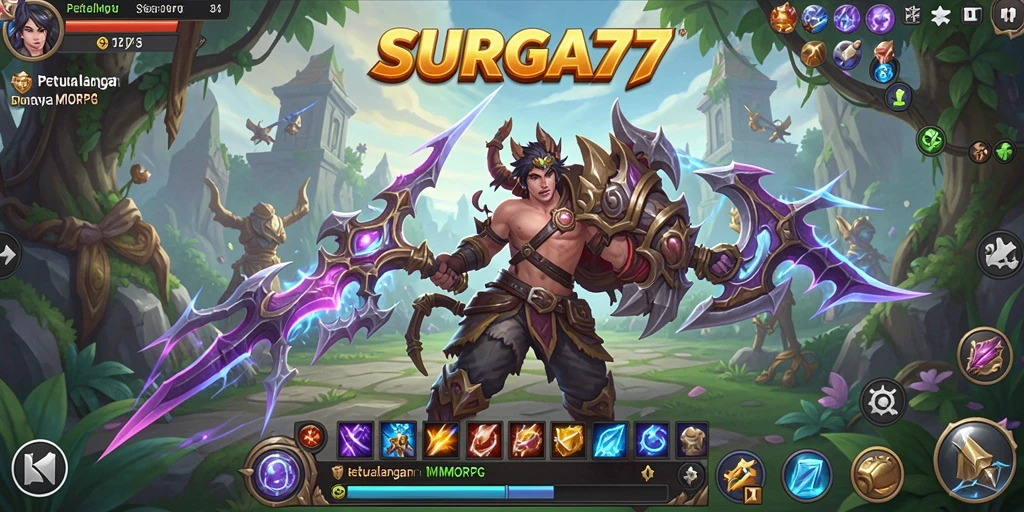Screenshot permainan SURGA77 menampilkan aksi seru dalam pertempuran MMORPG.